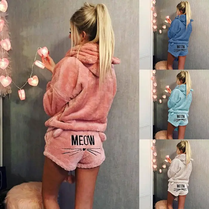 Femmes polaire Pijamas femme Pyjamas ensemble automne hiver chaud Pyjamas femmes Sexy Lingerie chat Pijama Mujer vêtements de nuit Homewear