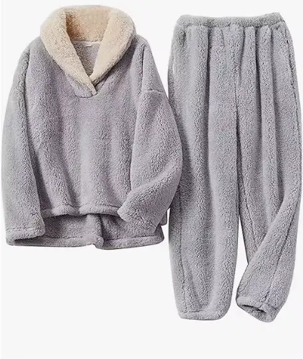 Ensemble pyjama moelleux pour femmes, pulls en laine, peluche décontractée et confortable, hiver ave