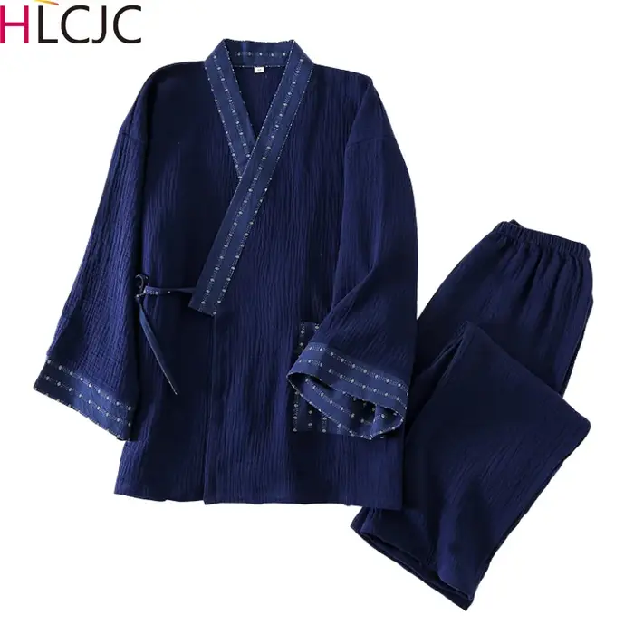 Kimono pour hommes, costumes de maison, pantalons à manches longues, costumes pour automne et printemps, Pijamas pour hommes, pyjama Design en crêpe de coton pour hommes