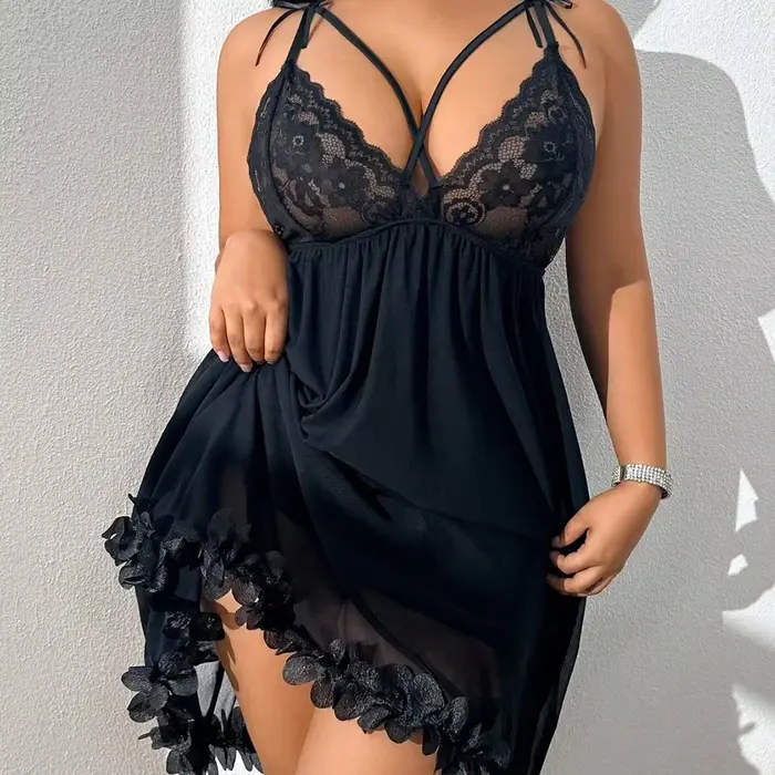Chemise de nuit sexy en dentelle grande taille