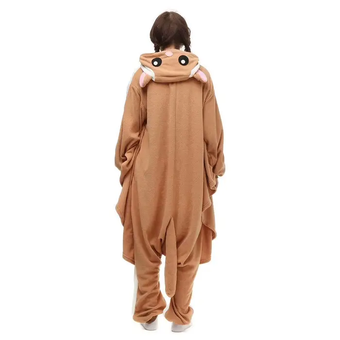 Pyjama en flanelle pour femmes, pyjama en flanelle à motif d'écureuil volant, pyjama en flanelle une pièce pour femmes, à capuche avec ailes, manches longues