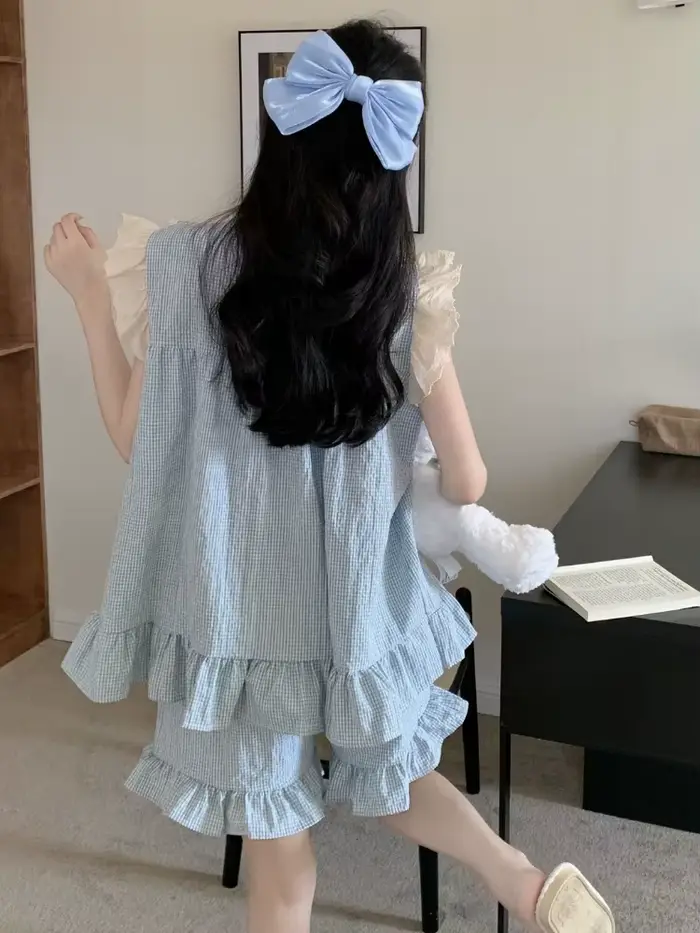 Ensemble de pyjama à volants de style japonais pour femmes