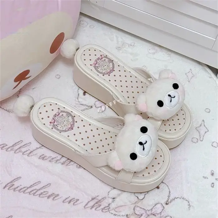 Pantoufles d'ours de dessin animé sur le thème d'été pour femmes, chaussures d'extérieur avec semell