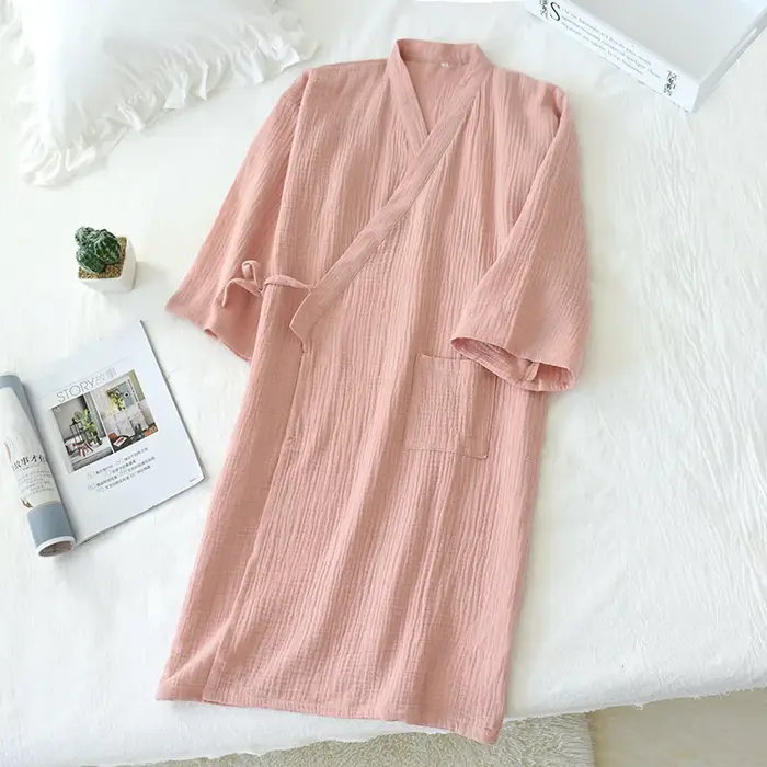 Robe Kimono Japonaise en Crêpe à Double Gaze pour Femme, 100% Coton, Vêtements de Nuit pour Couple,