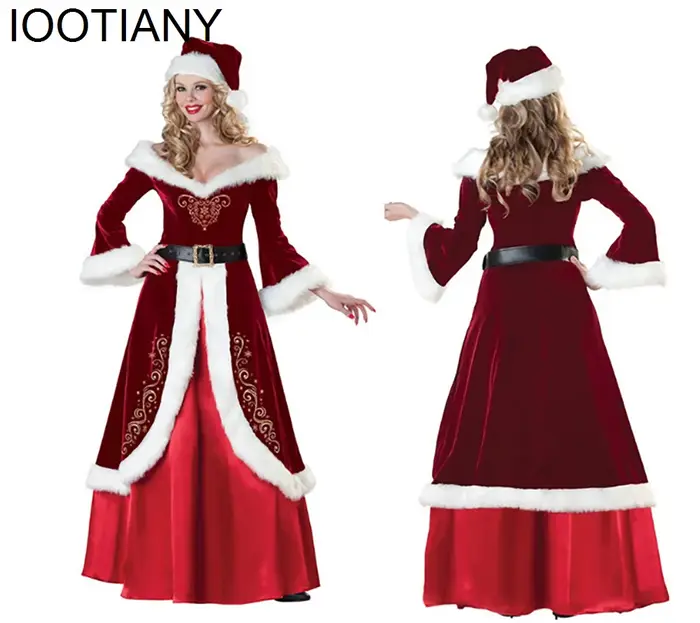 Iootiany femmes Sexy reine rouge Robe en velours rouge Vintage chaud à capuche Cape costume couleur 