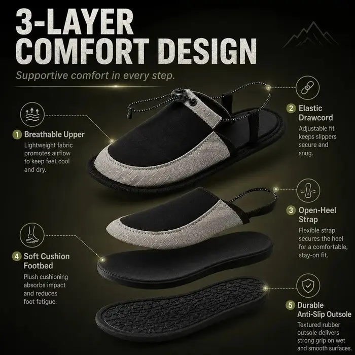 Chaussons de camping à séchage rapide, chaussures aquatiques pliables, sandales de plage antidérapantes réglables, légères pour voyage, hôtel, avion, intérieur et extérieur