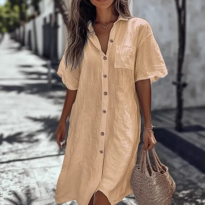 Robe chemise mi-longue décontractée pour femme
