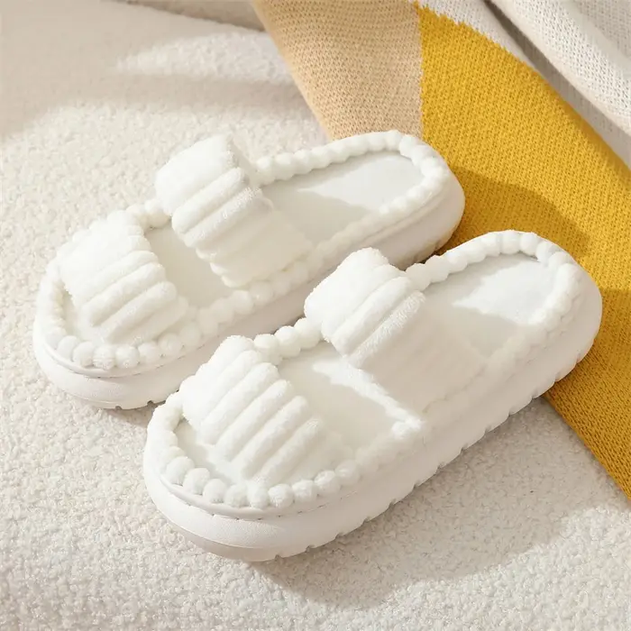 Pantoufles à plateforme en peluche à Double sangles pour femmes, couleur unie, antidérapantes, chaus