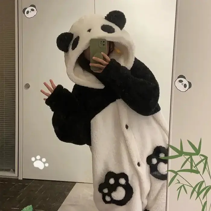 Femmes Robe mignonne en peluche épais vêtements de nuit épaissi chaud flanelle dessin animé sac de c