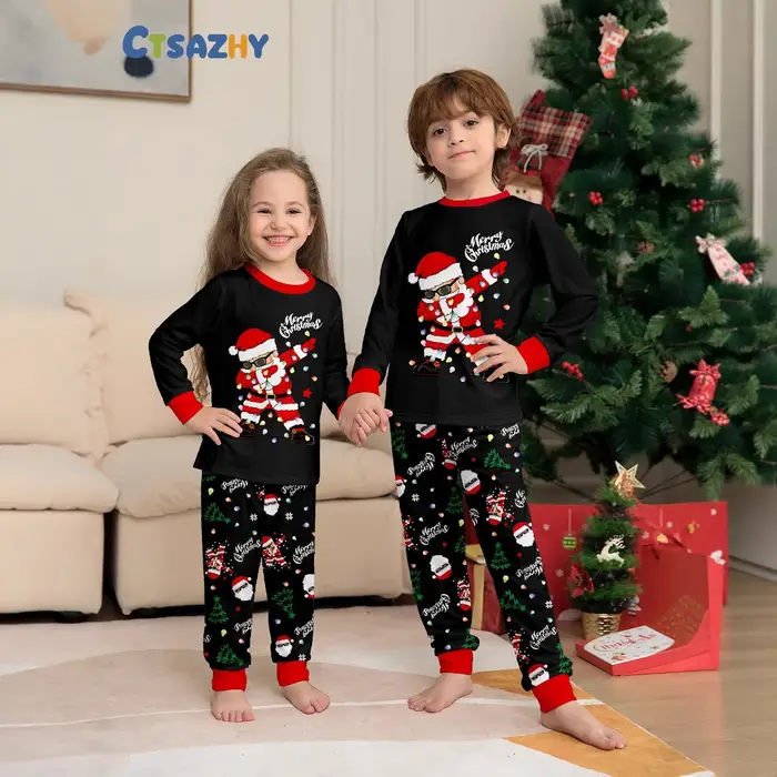 2025 nouveau pyjama de noël assorti pour la famille imprimé père noël ensemble de pyjama pour adultes et enfants vêtements de nuit doux Look de famille de noël Pjs