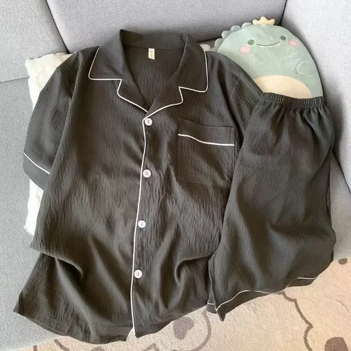 Ensemble de pyjama pour homme, coupe slim, nouveau, couleur unie, haut à manches courtes à col rabat