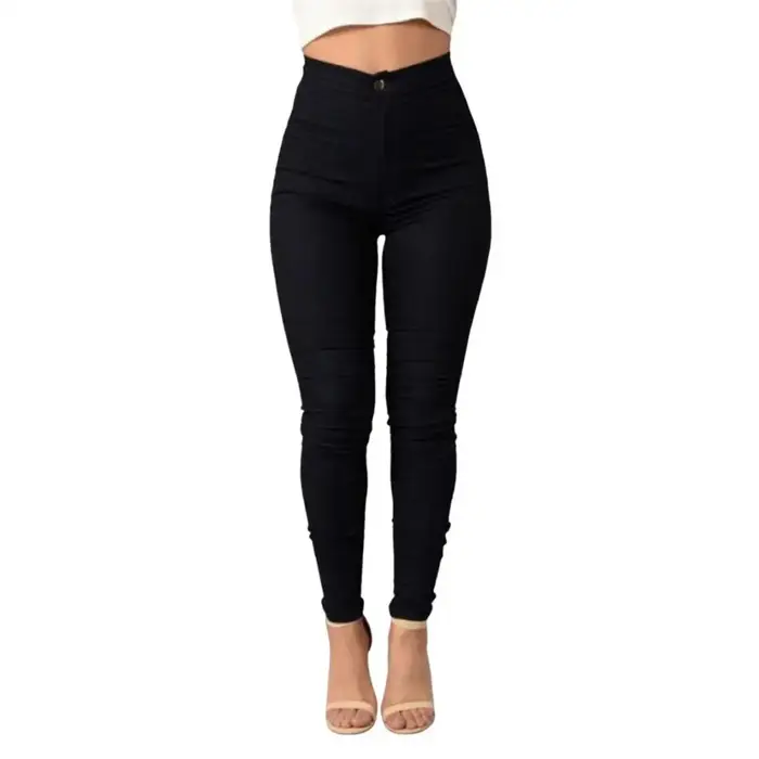 Pantalon en mélange de coton pour femme, coupe skinny, taille haute, idéal pour le bureau, la rue, l