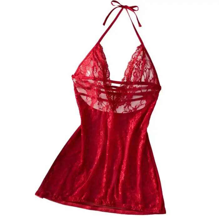 Robe de nuit mini en satin rouge pour femme