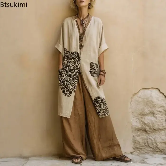 Ensembles Robes Printemps-Été pour Femmes : Kimono Bohème Ouvert sur le Devant