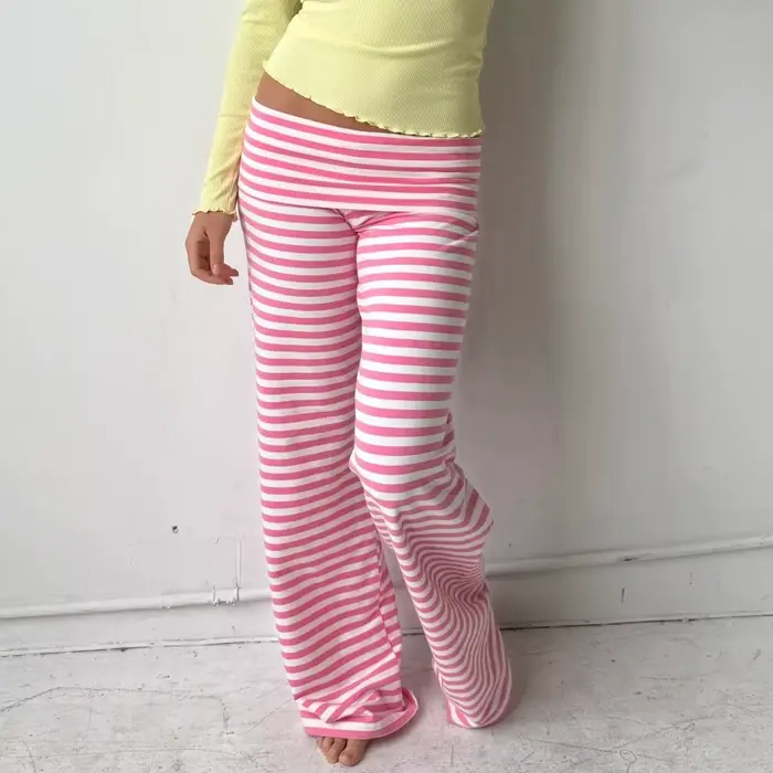 Pantalon de pyjama décontracté pour femme rayé taille basse