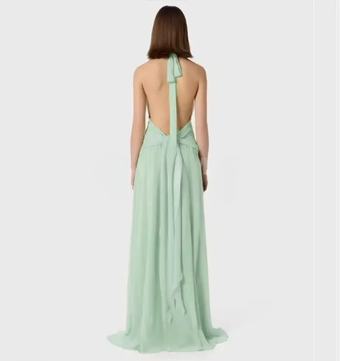 Robe verte à volants pour femmes