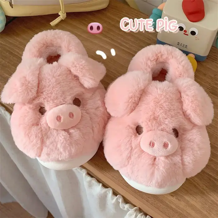 Feerldi – pantoufles de cochon moelleuses roses pour femmes