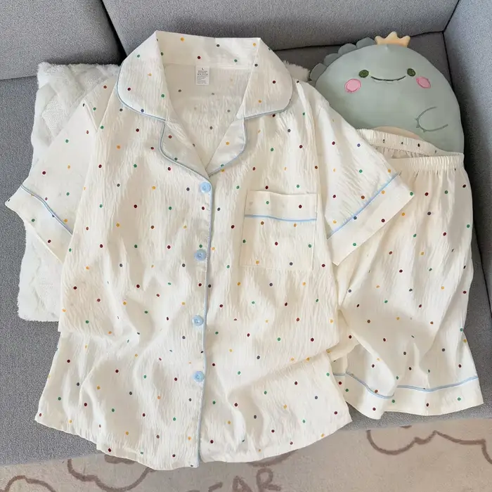 Ensemble pyjama en coton imprimé à pois pour femmes