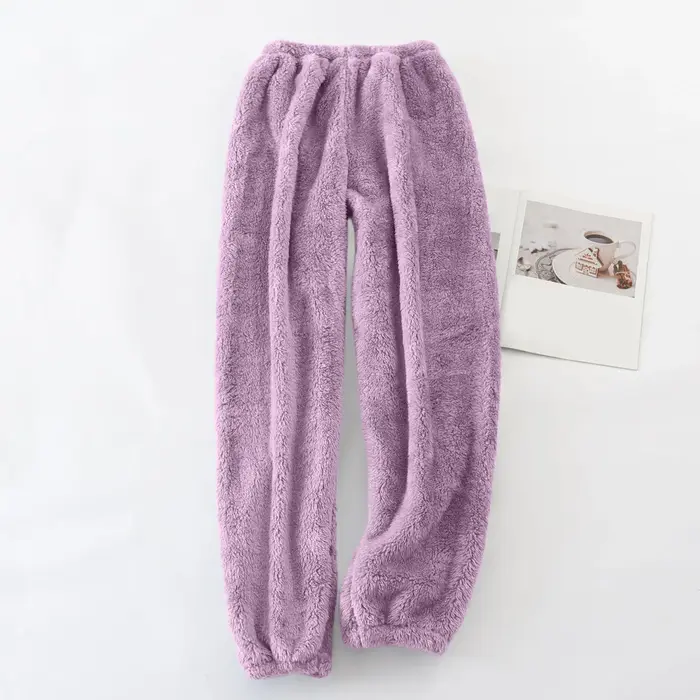 Pyjamas pantalons pour femmes chaud hiver couleur unie vêtements de nuit