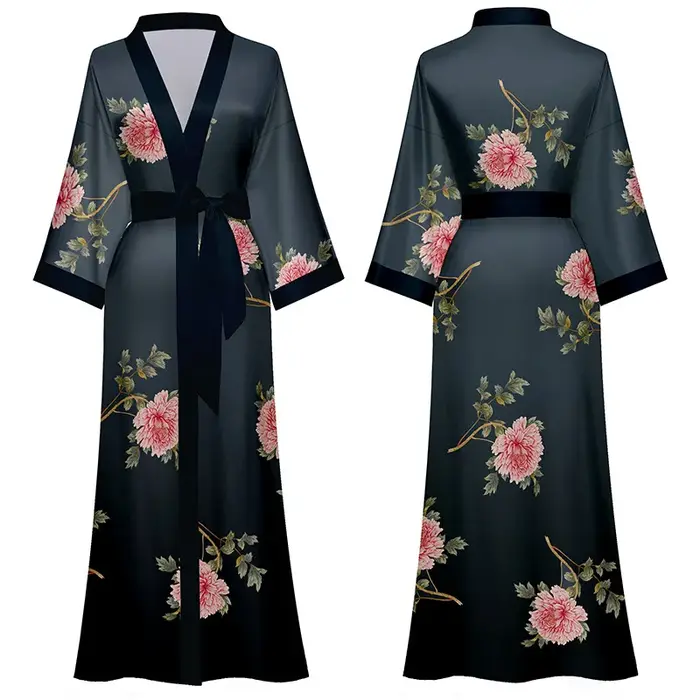 Peignoir d'été imprimé floral, grande taille, Kimono, Robe en Satin soyeux pour femmes, chemise de n