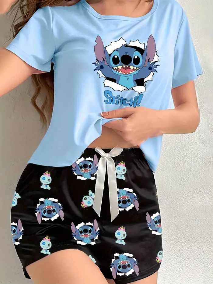 Ensemble pyjama pour femmes, série star à thème Disney, veste et pantalon à manches courtes et col r