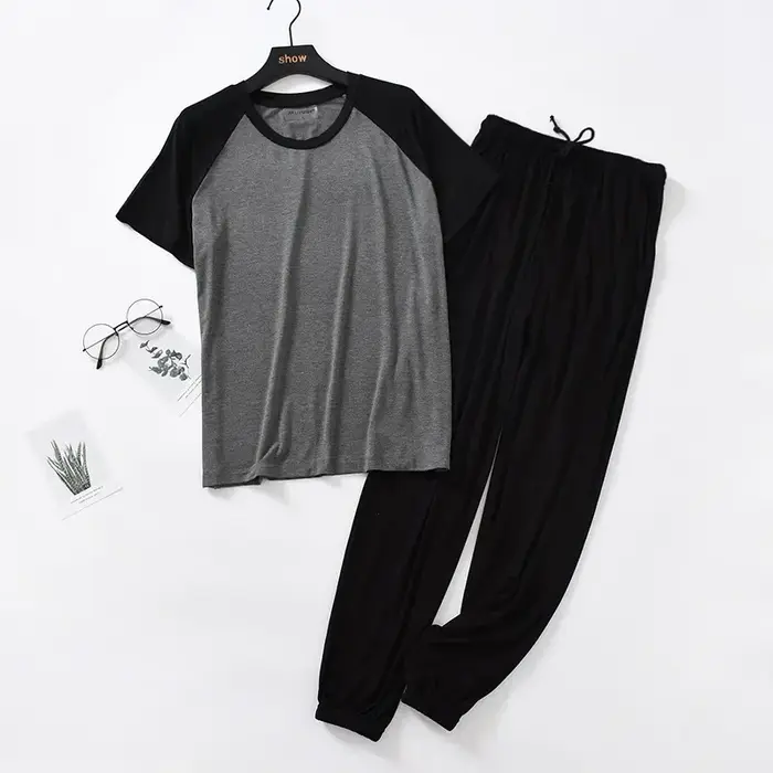 Ensemble pyjama Modal pour hommes, vêtements de maison, manches courtes et pantalons, vêtements de n