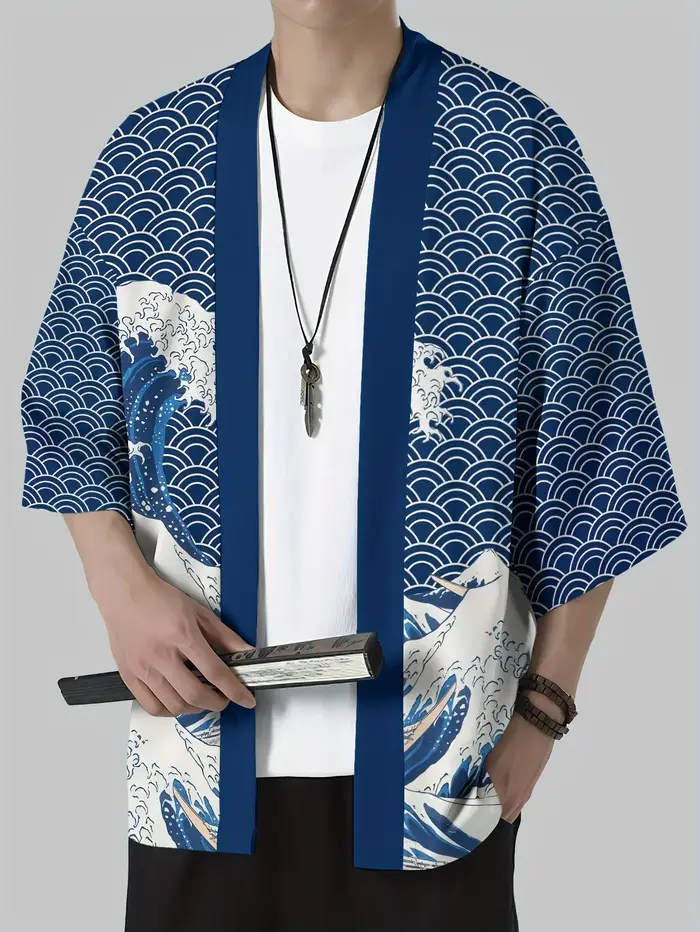 Kimono japonais pour homme 2026 – Robe Yukata traditionnelle japonaise à motifs culturels en relief – Vêtement