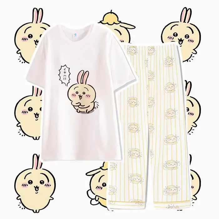Pyjama d'été pour femmes Chiikawa Usagi, manches courtes, pantalon, style japonais kawaii, printemps