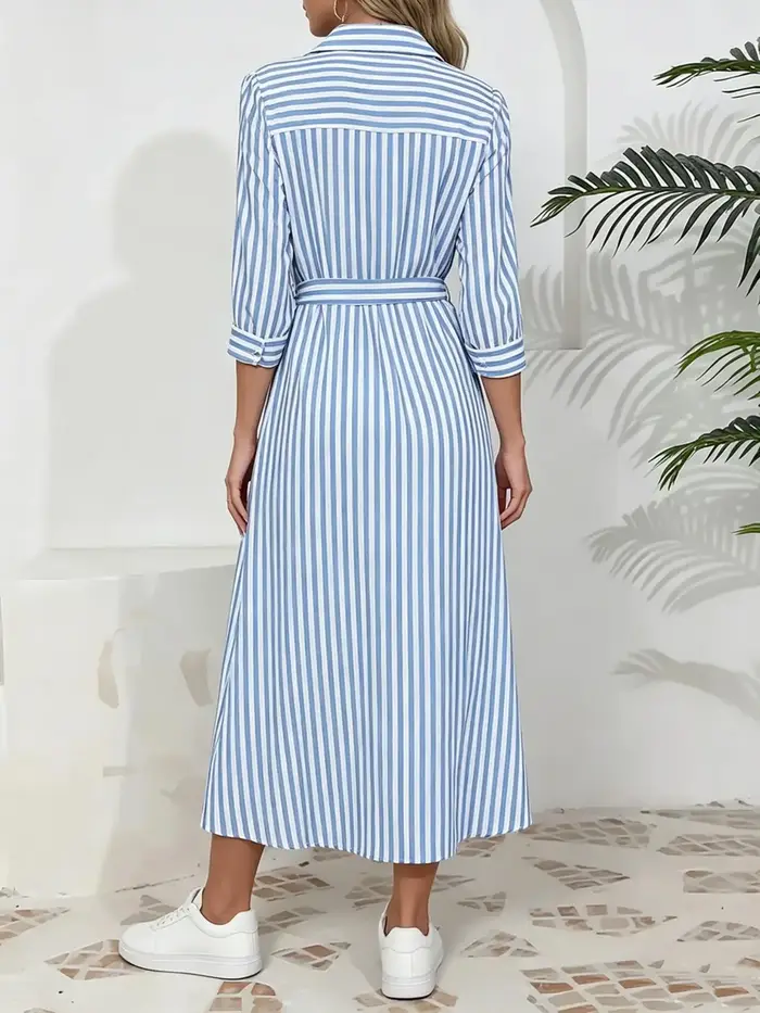 Robe chemise rayée à manches courtes