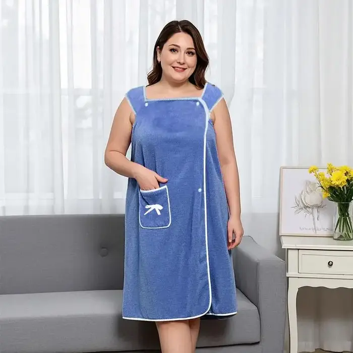 Robe de bain en tissu éponge ajustable pour femmes grandes tailles - Robe de bain douce et mignonne