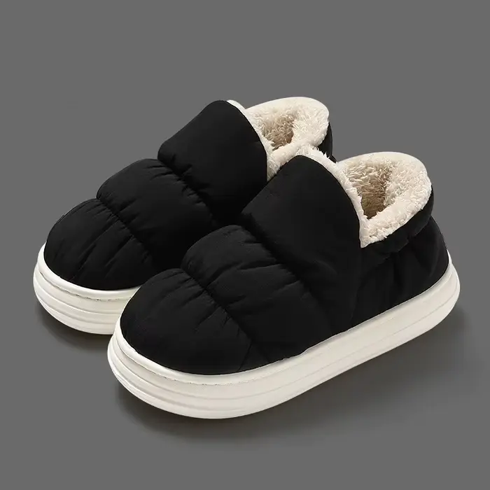 Litfun hiver vers le bas tissu chaussons pour femmes imperméable antidérapant diapositives chaud confortable intérieur