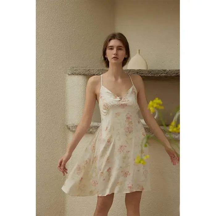 Robe de nuit en viscose de coton pour dames, vêtements d'été pour dames, chemise de nuit courte à br
