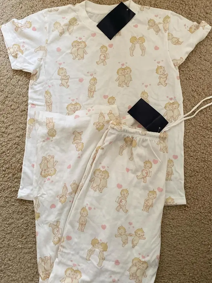 Angel bébé imprimé T-shirt pantalon pyjama ensemble femme à manches courtes
