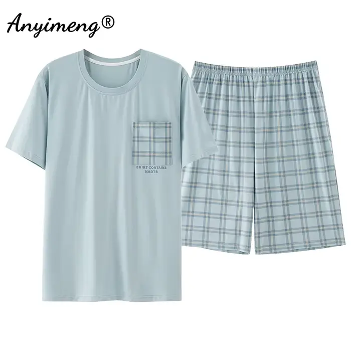 Big Guys grande taille L-6XL pyjama ensembles été nouveaux hommes Modal vêtements de nuit Gentleman