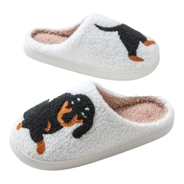 Dessin animé mignon chat teckel chien femmes pantoufles intérieur chaud confort léger chambre concis hiver coton chaussures hommes diapositives