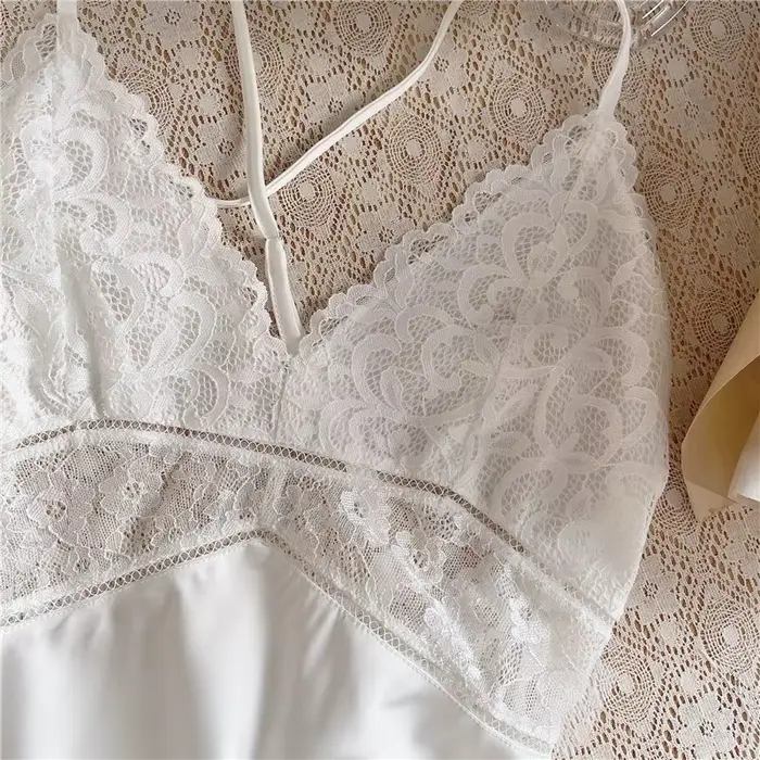 Ensemble de vêtements de nuit en Satin pour femmes, 2 pièces, Robe de mariée blanche, demoiselle d'honneur, garniture en dentelle, vêtements de nuit Sexy pour femmes, peignoir décontracté, vêtements d