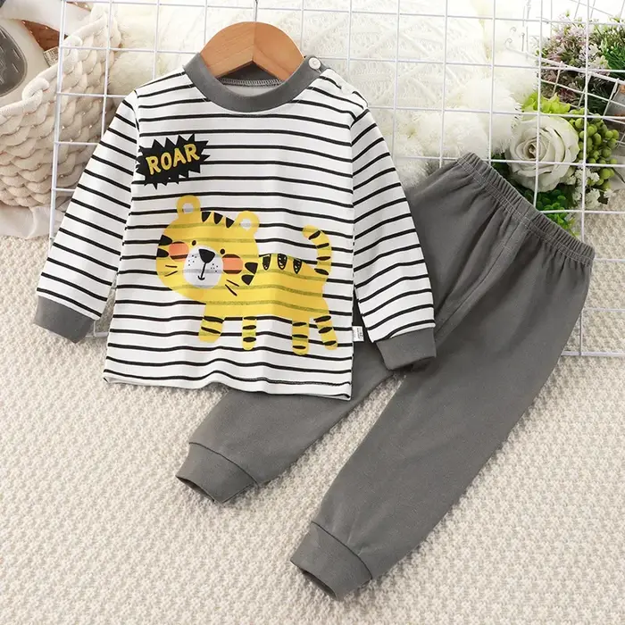 Ensemble pyjama pour enfants, garçons et filles, imprimé de dessin animé, t-shirt à manches longues, mignon, hauts avec pantalons, ensembles de vêtements de couchage pour bébés en bas âge, nouvelle co