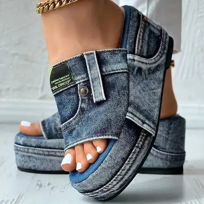 Pantoufles à plateforme en Denim pour femmes