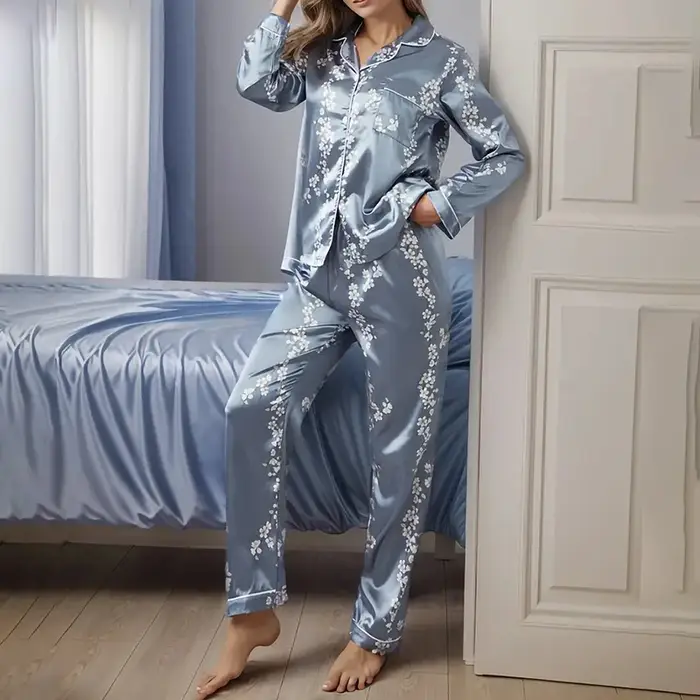 Femmes Satin Pyjama décontracté vêtements de nuit maison