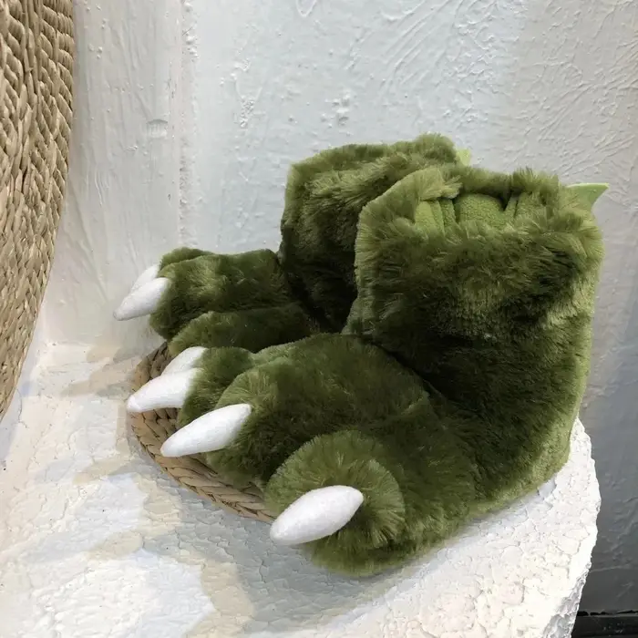 Nouveauté vert moelleux pantoufles femmes Deisnger Animal patte fourrure diapositives haut doux chaud