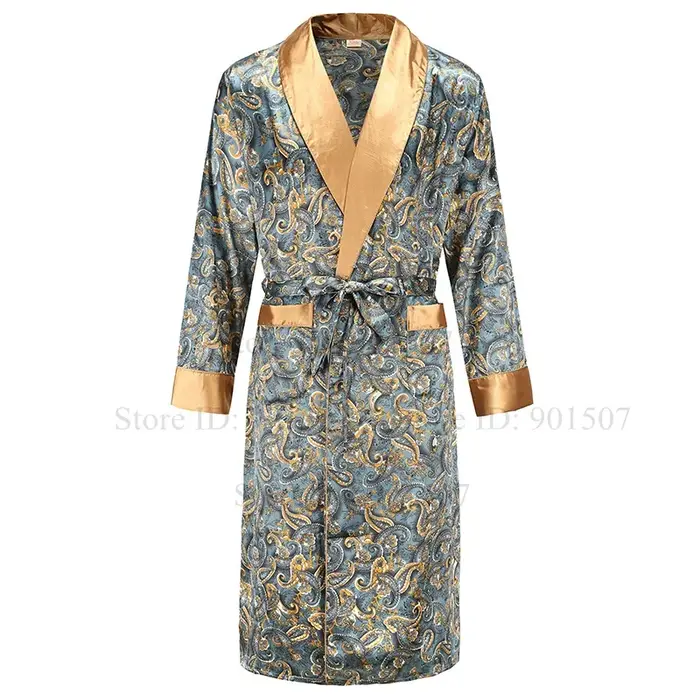 Peignoir avec poche en soie glacée pour homme, vêtement de maison décontracté, chemise et pantalon i