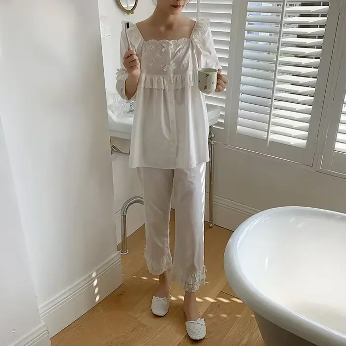 Ensemble de pyjama à col carré Lolita pour femme