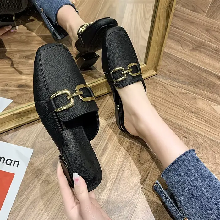 2025 printemps été femmes Mules chaussures marque pantoufles mode bout rond nœud papillon Baotou pai