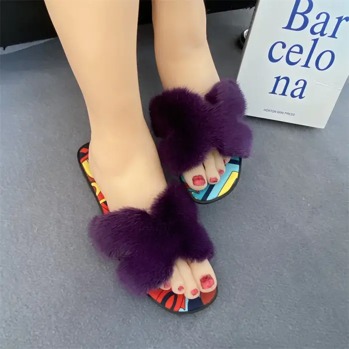 Chaussons moelleux en vraie fourrure de vison pour femme
