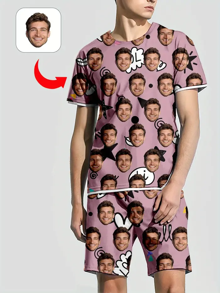 Photo personnelle personnaliser pyjamas confortable ample maison ensemble saint valentin cadeau hommes femmes visage