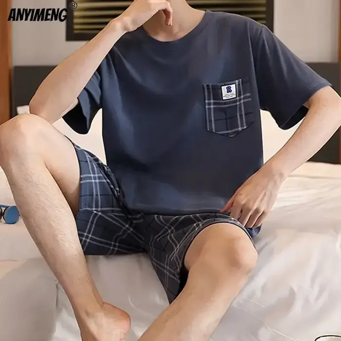 Hommes Pyjamas Ensemble D'été Coton L-5XL Casual Vêtements De Nuit Style Minimaliste Shorts Loisirs Homewear Mode