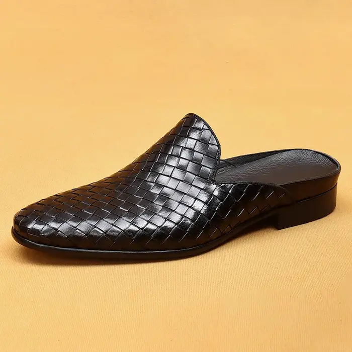 Pantoufles en cuir véritable pour hommes, sandales à enfiler, mules plates, chaussures décontractées