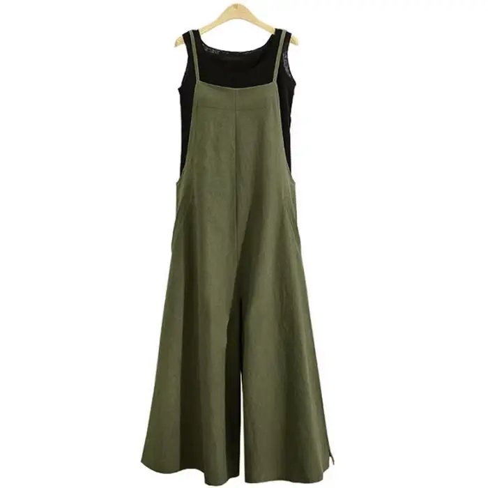 Combinaison à bretelles pour femmes, couleur unie, pantalon à jambes larges, salopette à bretelles, décontractée, ample, sans manches, en coton et lin, 5Xl, été