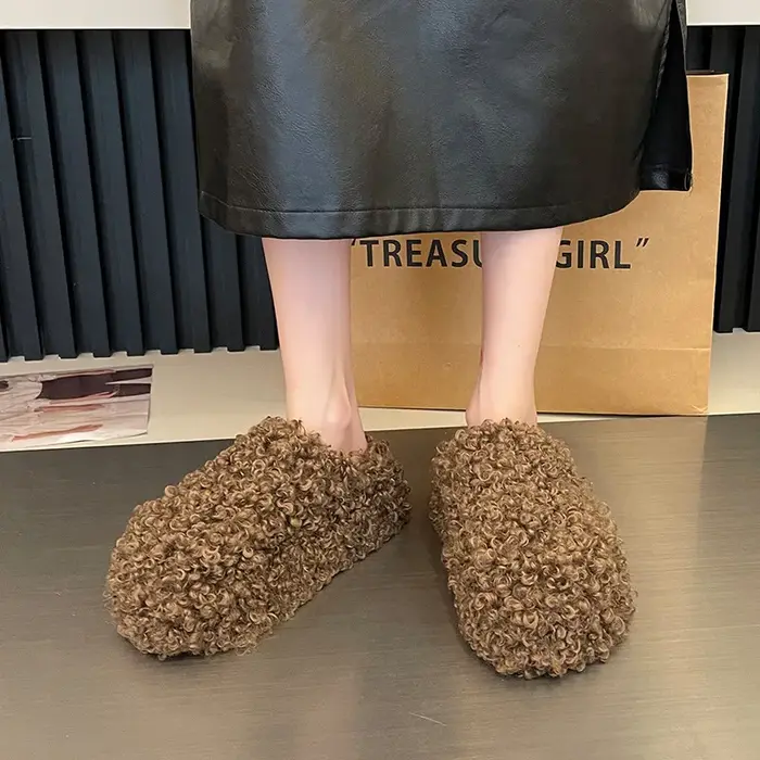 Chaussons d'hiver en fourrure pour femme