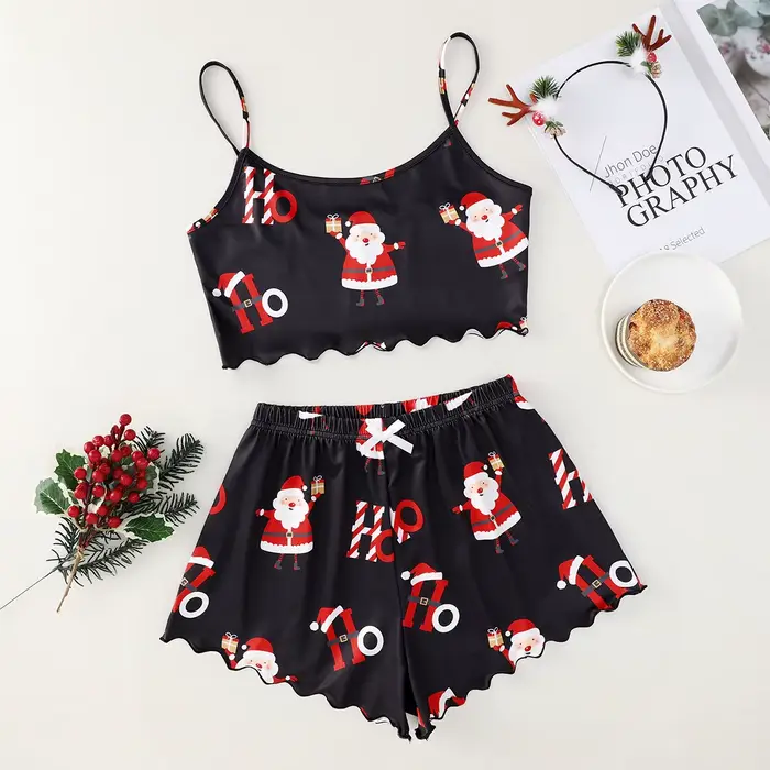 Ensemble pyjama imprimé élément père noël pour femmes